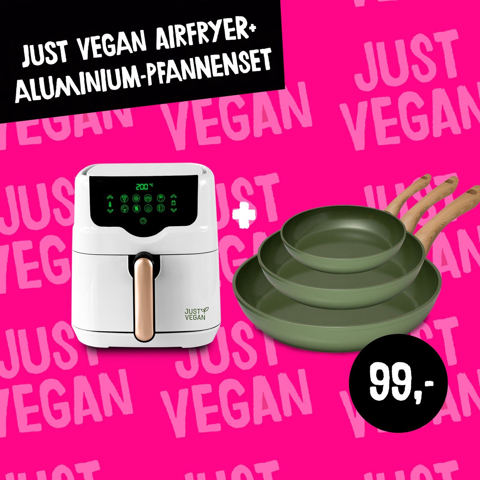 JUST VEGAN Aktions-Set Air Fryer + 3er Pfannenset - Just-Vegan.de