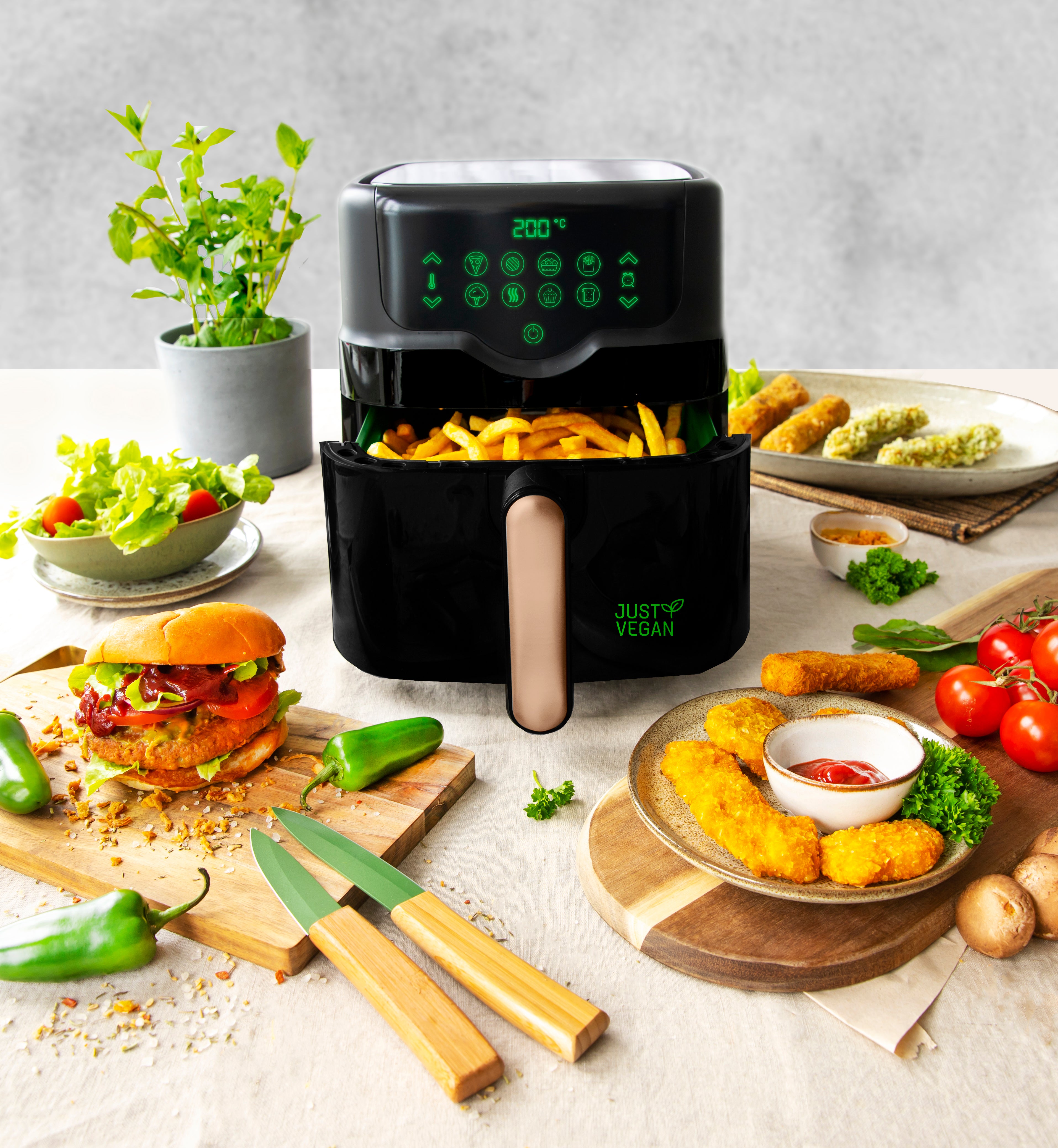 plant based air fryer CeraVegan Heißluftfritteuse mit pflanzlicher Keramik-Antihaft-Beschichtung auf Basis von Avocadoöl. – Just-Vegan.de