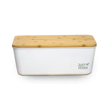 Load image into Gallery viewer, JUST VEGAN bread box with bamboo lid cutting board
